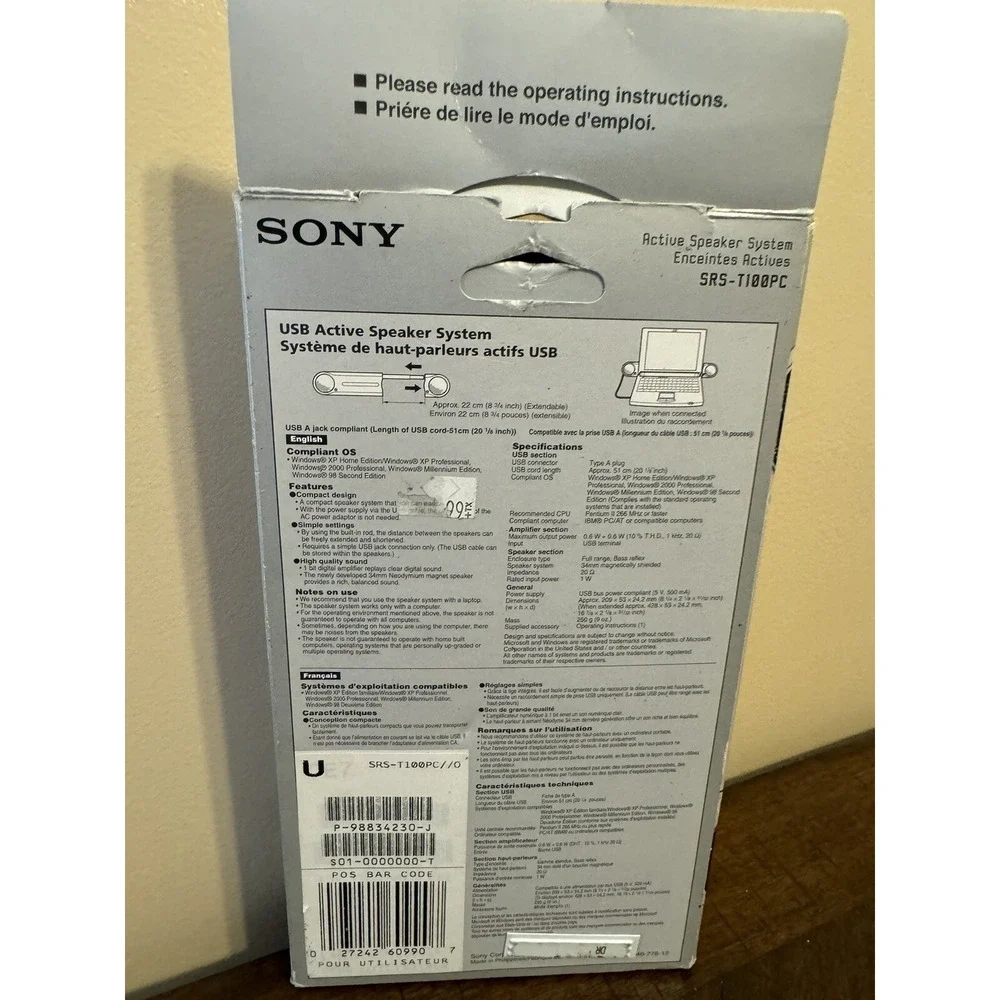 Sony‎ SRS-T100PC USB Travel Speakers for LAPTOP SRST100PC i